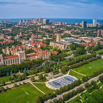Aerial view of university campus